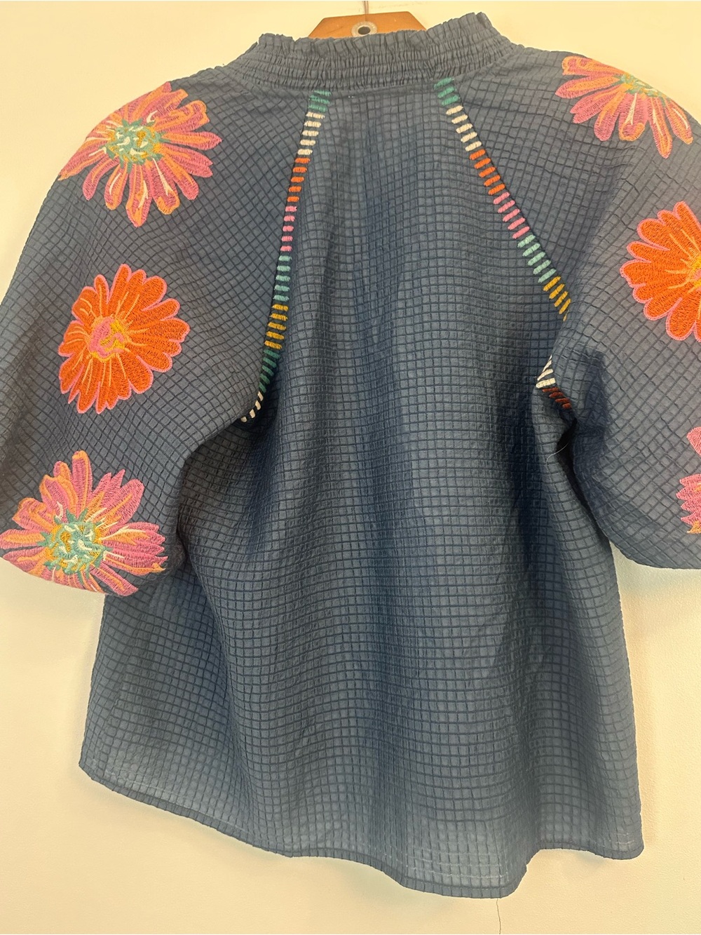 THML Navy Floral Embroidered Short Sleeve Blouse - Picture 6 of 6